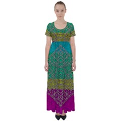 Rainbow Landscape With A Beautiful Silver Star So Decorative High Waist Short Sleeve Maxi Dress by pepitasart