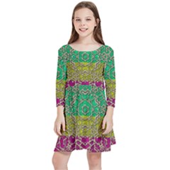 Rainbow Landscape With A Beautiful Silver Star So Decorative Kids  Quarter Sleeve Skater Dress by pepitasart