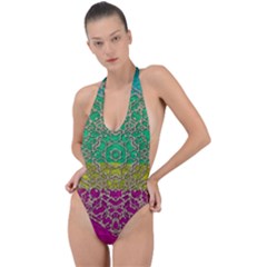 Rainbow Landscape With A Beautiful Silver Star So Decorative Backless Halter One Piece Swimsuit