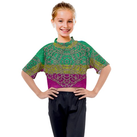 Rainbow Landscape With A Beautiful Silver Star So Decorative Kids Mock Neck Tee by pepitasart