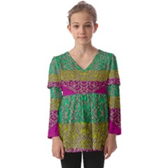 Rainbow Landscape With A Beautiful Silver Star So Decorative Kids  V Neck Casual Top by pepitasart