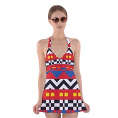 Shapes Rows Halter Dress Swimsuit 