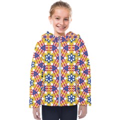 Wavey Shapes Pattern                                                             Kids  Hooded Puffer Jacket