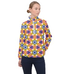 Wavey Shapes Pattern                                                              Women Half Zip Windbreaker by LalyLauraFLM