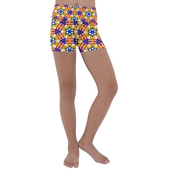 Wavey shapes pattern                                                              Kids  Lightweight Velour Yoga Shorts