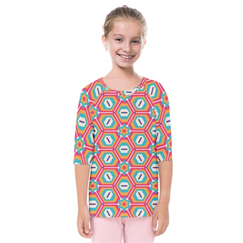 Hexagons And Stars Pattern                                                               Kids  Quarter Sleeve Raglan Tee by LalyLauraFLM