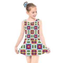 Shapes In Shapes 2                                                                Kids  Skater Dress Swimsuit by LalyLauraFLM