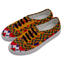 Red Flowers And Colorful Squares                                                                 Men s Classic Low Top Sneakers by LalyLauraFLM