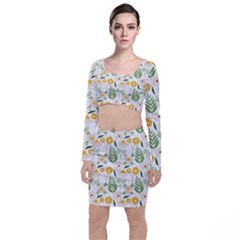 Flowers On A White Background Pattern                                                                       Long Sleeve Crop Top & Bodycon Skirt Set by LalyLauraFLM