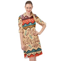 Ethnic-tribal-pattern-background Long Sleeve Mini Shirt Dress by Vaneshart