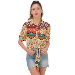 Ethnic-tribal-pattern-background Tie Front Shirt  by Vaneshart