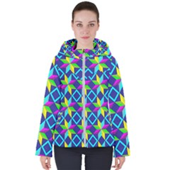 Colorful Stars Pattern                                                                    Women s Hooded Puffer Jacket by LalyLauraFLM