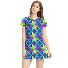 Colorful Stars Pattern                                                                   Short Sleeve V-neck Dress by LalyLauraFLM