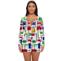 Colorful rectangles                       Long Sleeve Boyleg Swimsuit