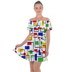 Colorful Rectangles                                                                   Off Shoulder Velour Dress by LalyLauraFLM