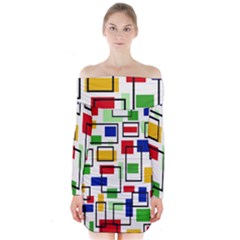 Colorful rectangles                                                                     Long Sleeve Off Shoulder Dress
