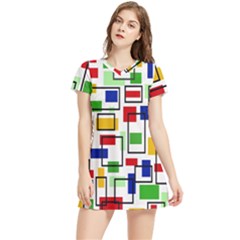 Colorful rectangles                                                                    Short Sleeve V-Neck Dress