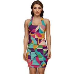 Retro chaos                                                            Sleeveless Wide Square Neckline Ruched Bodycon Dress