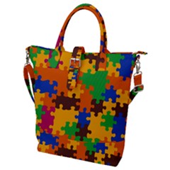 Retro Colors Puzzle Pieces                                                                        Buckle Top Tote Bag by LalyLauraFLM