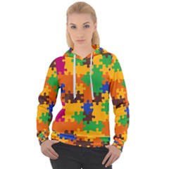 Retro Colors Puzzle Pieces                                                                     Women s Overhead Hoodie by LalyLauraFLM