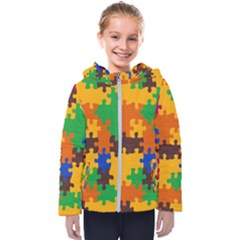 Retro Colors Puzzle Pieces                                                                       Kids  Hooded Puffer Jacket by LalyLauraFLM
