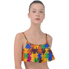 Retro Colors Puzzle Pieces                                                                       Frill Bikini Top by LalyLauraFLM