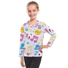 Love Cute Cartoon Seamless Shading Kids  Long Mesh Tee