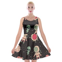 Space Pattern Cartoon Velvet Skater Dress by Jancukart