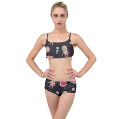 Space Pattern Cartoon Layered Top Bikini Set