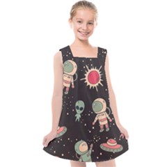Space Pattern Cartoon Kids  Cross Back Dress