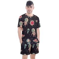 Space Pattern Cartoon Men s Mesh Tee And Shorts Set