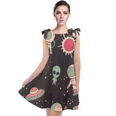 Space Pattern Cartoon Tie Up Tunic Dress by Jancukart