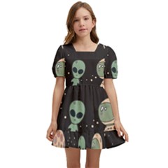 Space Pattern Cartoon Kids  Short Sleeve Dolly Dress by Jancukart