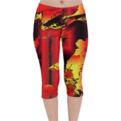 Red Light Ii Velvet Capri Leggings  by MRNStudios