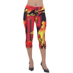 Red Light Ii Lightweight Velour Capri Leggings  by MRNStudios