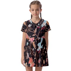 Vintage Floral Pattern Kids  Asymmetric Collar Dress