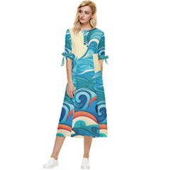 Waves Ocean Sea Abstract Whimsical (2) Bow Sleeve Chiffon Midi Dress by Jancukart