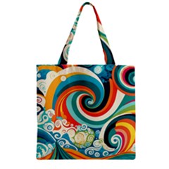 Wave Waves Ocean Sea Abstract Whimsical Zipper Grocery Tote Bag by Jancukart