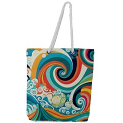 Wave Waves Ocean Sea Abstract Whimsical Full Print Rope Handle Tote (large) by Jancukart