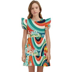 Wave Waves Ocean Sea Abstract Whimsical Kids  Winged Sleeve Dress