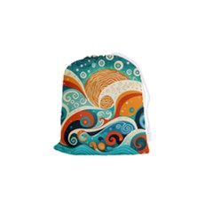 Waves Ocean Sea Abstract Whimsical (3) Drawstring Pouch (small) by Jancukart