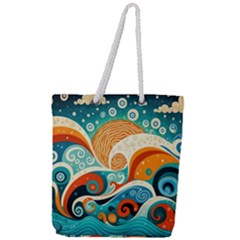 Waves Ocean Sea Abstract Whimsical (3) Full Print Rope Handle Tote (large) by Jancukart