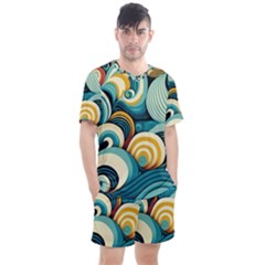 Waves Ocean Sea Abstract Whimsical (1) Men s Mesh Tee And Shorts Set