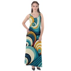 Waves Ocean Sea Abstract Whimsical (1) Sleeveless Velour Maxi Dress by Jancukart