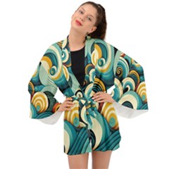 Waves Ocean Sea Abstract Whimsical (1) Long Sleeve Kimono by Jancukart