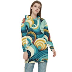 Waves Ocean Sea Abstract Whimsical (1) Women s Long Oversized Pullover Hoodie by Jancukart