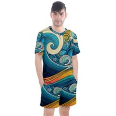 Waves Wave Ocean Sea Abstract Whimsical Men s Mesh Tee And Shorts Set