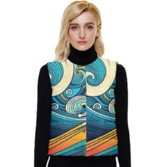 Waves Wave Ocean Sea Abstract Whimsical Women s Short Button Up Puffer Vest