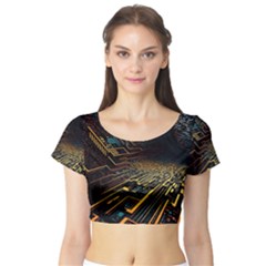 Data Technology Coding Pattern Short Sleeve Crop Top by Jancukart