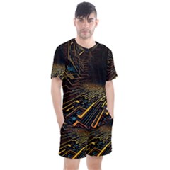 Data Technology Coding Pattern Men s Mesh Tee And Shorts Set